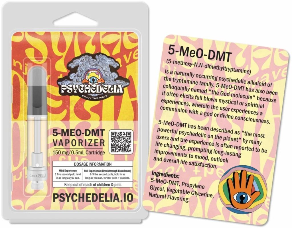 A magnifying glass examining a premium vape cartridge, illustrating how to verify authentic 5-MeO-DMT vape cartridges before buying in Toronto.