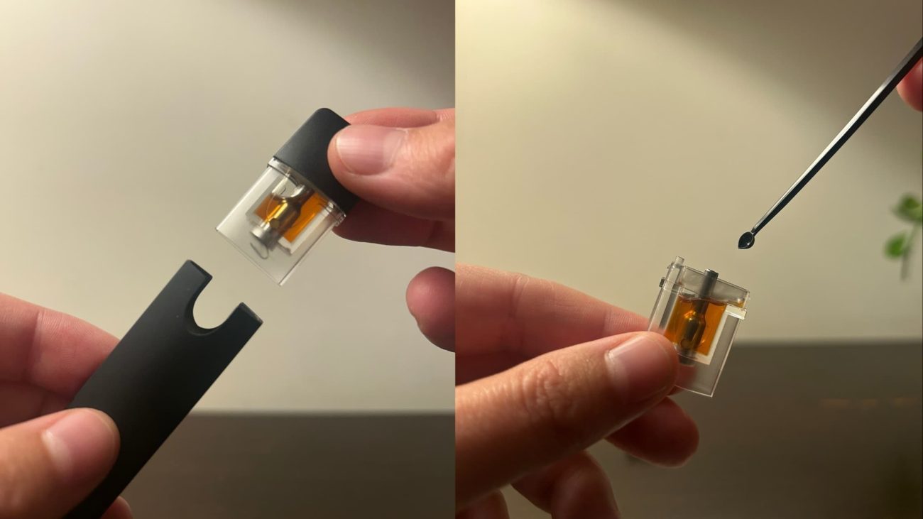 A precise digital scale next to a vape cartridge, illustrating the best microdosing DMT vape juice ratios for Toronto beginners.